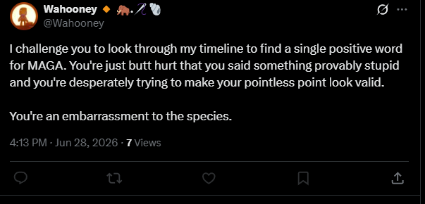 venomkekw's tweet photo. @Wahooney @TheOmniLiberal Thank you for confirming that you are a dishonest retard.

I asked you a specific question and you RAN AWAY while making a GENERAL statement/strawman about MAGA that you made up b/c you You LOST this argument

You dont look very confident when you make a strawman and block people https://t.co/3k5KH1eZPh