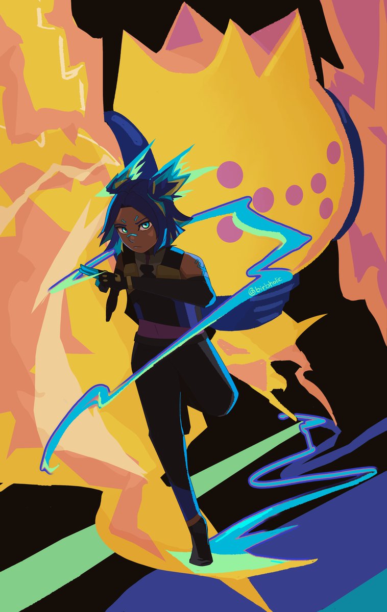 birbholic2's tweet photo. Neon and Regieleki -- both have limiters placed to reign in their power. 

i think this is done? i have mixed feelings about it, but i hope you enjoy⚡️

#valorant #valorantart #neonvalorant #neon #pokemon #pokemonart https://t.co/nSUng2dFWn