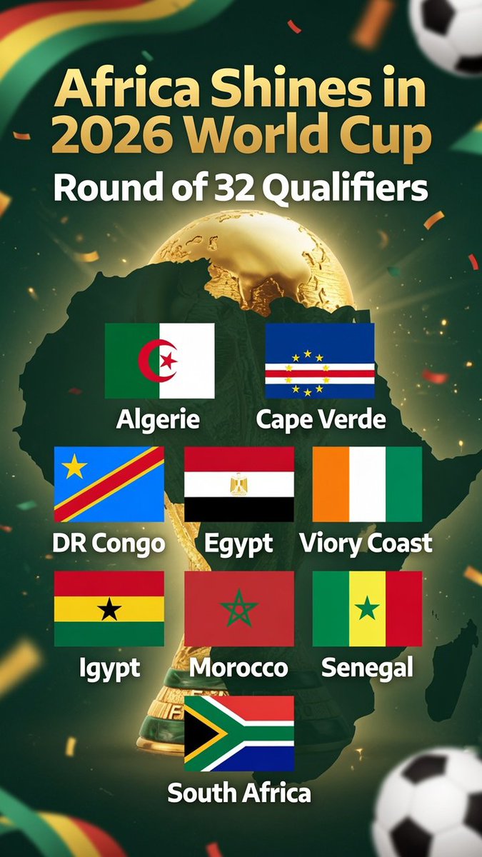 A_Chabata's tweet photo. 1/13 The 2026 FIFA World Cup, the first expanded to 48 teams, has delivered a landmark moment for African football. For the first time, nine African nations have advanced from the group stage to the Round of 32 (knockout stage), https://t.co/gxwNyRrhOC