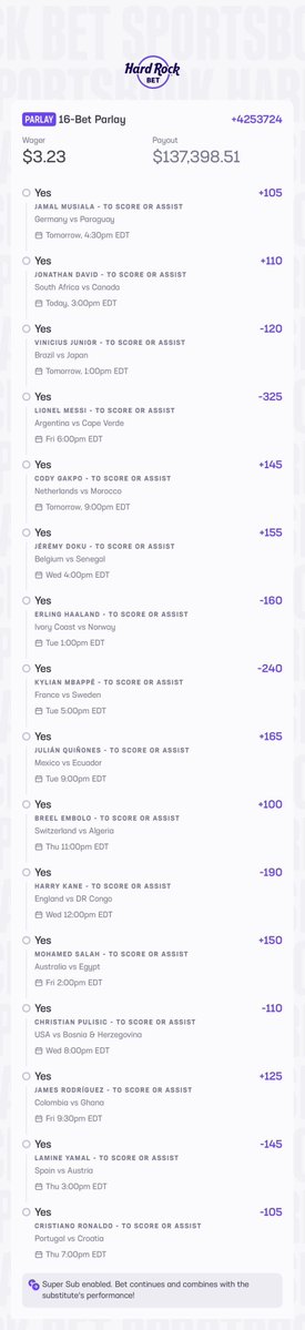 ROZgolfer23's tweet photo. World Cup Player Props Round of 32 MEGAS ⚽️⚽️

Got two bangers here:

- Shots on Target 🎯
- To score or assist. 🥅

I picked one player from each game for a slate-long parlay. Love these long sweats... We've been right around them all tournament...

🔗🔽
