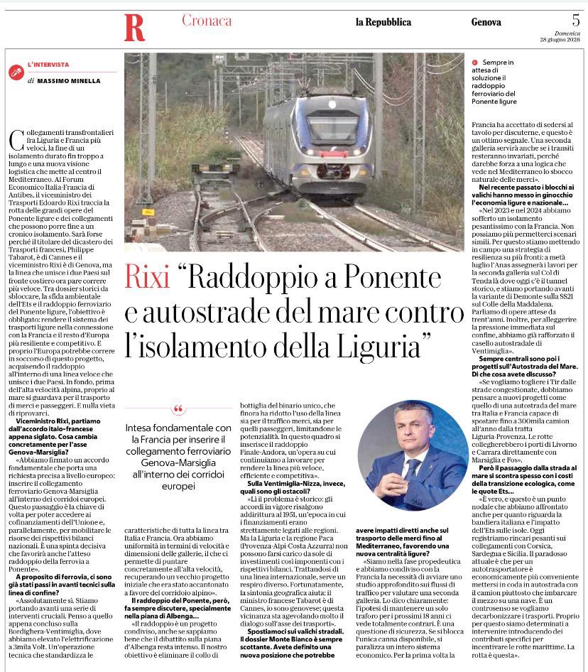edorixi's tweet photo. Collegamenti transfrontalieri fra #Liguria e #Francia più veloci, la fine di un isolamento durato fin troppo a lungo e una nuova visione logistica che mette al centro il Mediterraneo. 

Leggi l’intervista a @rep_genova 👇 https://t.co/3RFV6Oh2Kt