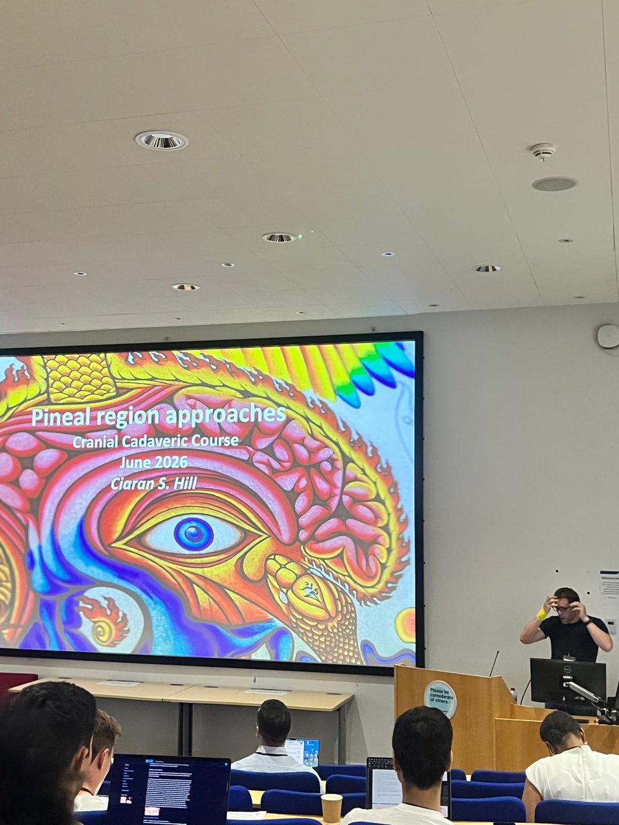 QS_SimCentre's tweet photo. A brilliant start to the first day of the Queen Square 3rd Advanced Cranial Approaches Course, led by our Course Director Mr. Pedro Castanho.

A fully packed day of lectures covering 360 degree skull base approaches from interhemispheric, anterior, middle fossa, pineal, posterior fossa, orbital and optic nerve approaches.

Thank you to our delegates and faculty for an inspiring first day!

Looking forward to Day 2 for hands on cadaveric dissection! 🧠🔪

#neurosurgery #Neuroanatomy #SkullBaseSurgery #CranialApproaches #SurgicalEducation #SurgicalSimulation #QueenSquare
#QueenSquareSimulationCentre