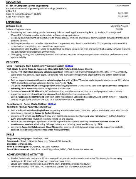 CoderJiii's tweet photo. Hi, can you rate my resume and suggest what I should focus on in my 3rd year?
#ResumeReview #ComputerScience #SoftwareEngineering #SDE #Internship #Coding #Java #FullStack #DSA #TechCareer https://t.co/s7jQzztwTb