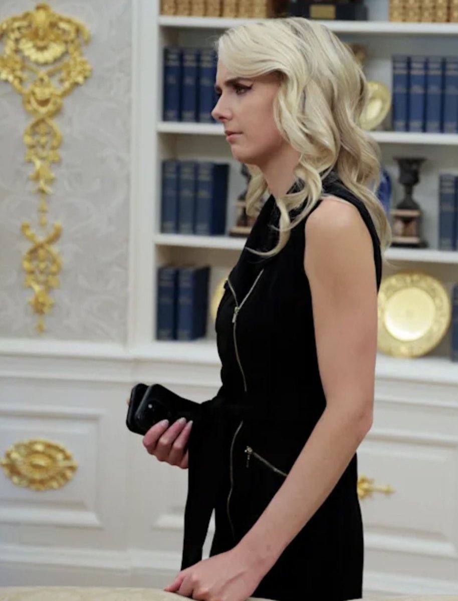 AnnieForTruth's tweet photo. This is Natalie Harp, Trump’s 34 year old aide who is fixated on &amp; infatuated with an 80 year old diaper wearing 🤡 whom she praises! She left a note for Trump saying “You are all that matters to me,” giving off creepy Fatal Attraction vibes! 🤮 She’s a national security risk. https://t.co/E5X0qkAXxz