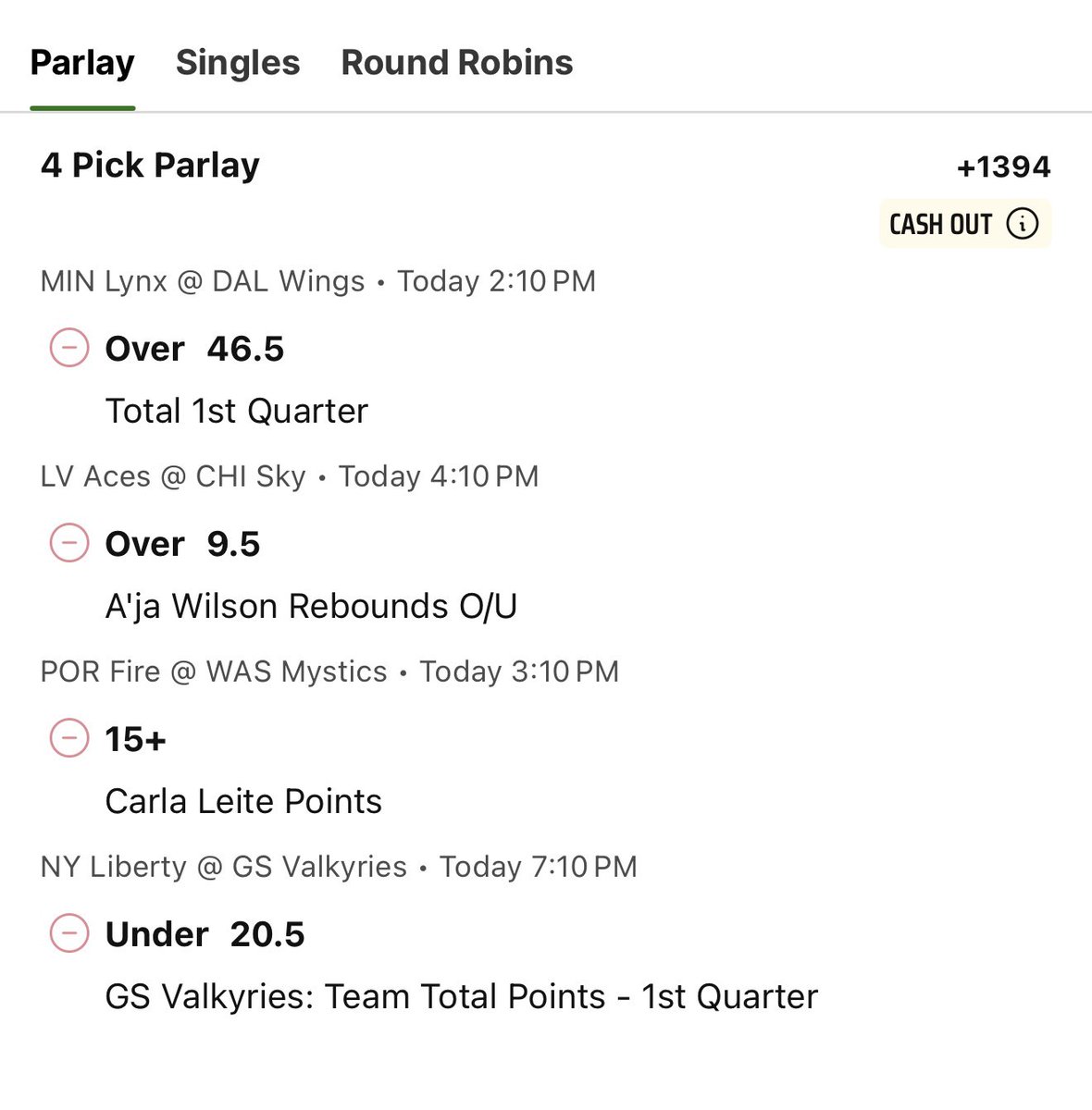 EVCollective__'s tweet photo. DraftKings WNBA Parlay

20% - .15u
FV - 1487
3 leg - remove Carla points (621)
30% - .6u
FV - 659

https://t.co/QXuC7c228y https://t.co/o3qOf2XqIo