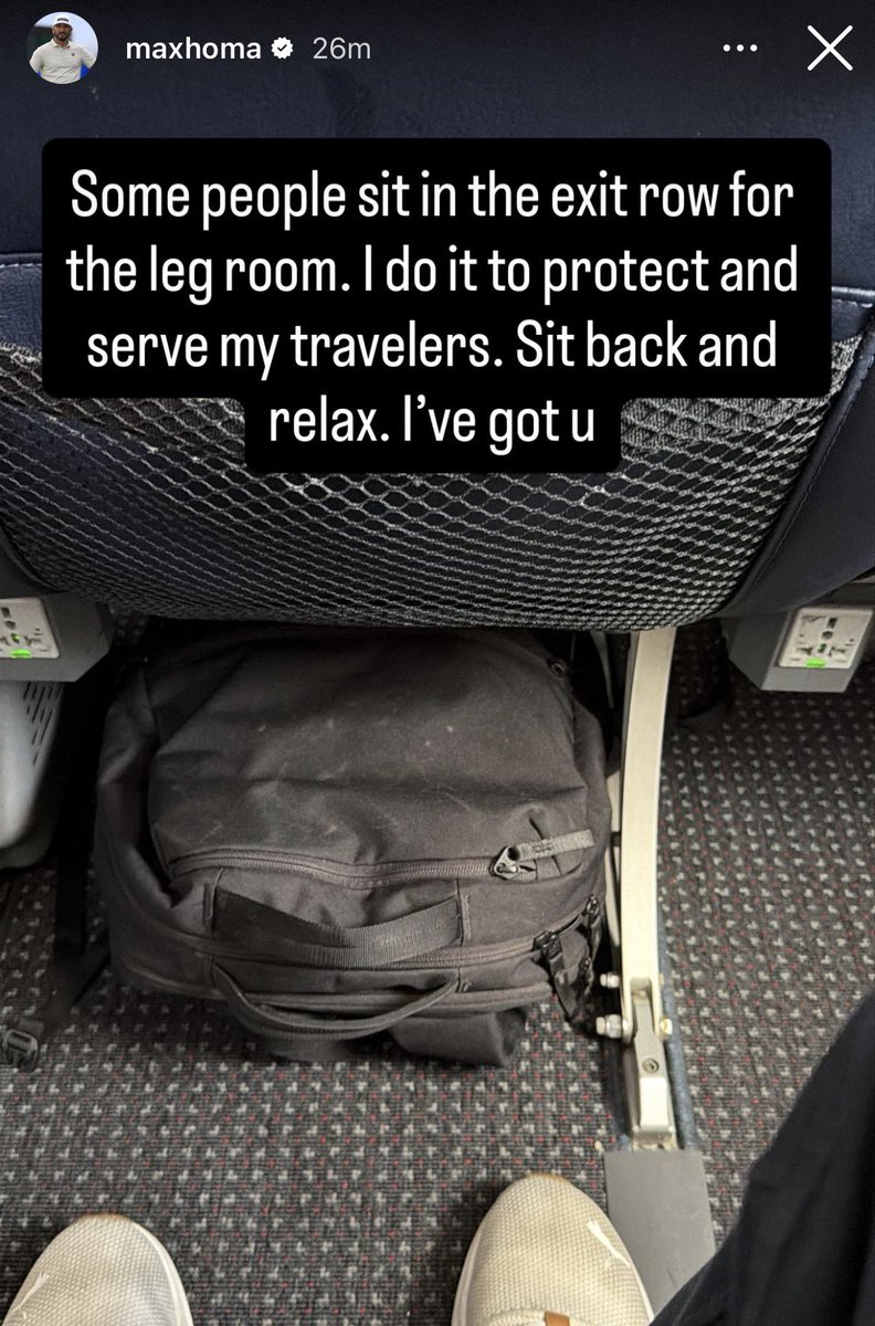 NUCLRGOLF's tweet photo. 🗣️🫡✈️ #PROTECTION — Max Homa posted this on Instagram:

"Some people sit in the exit row for the leg room. I do it to protect and serve my travelers. Sit back and relax. I've got u" https://t.co/kqXLKEzzRC