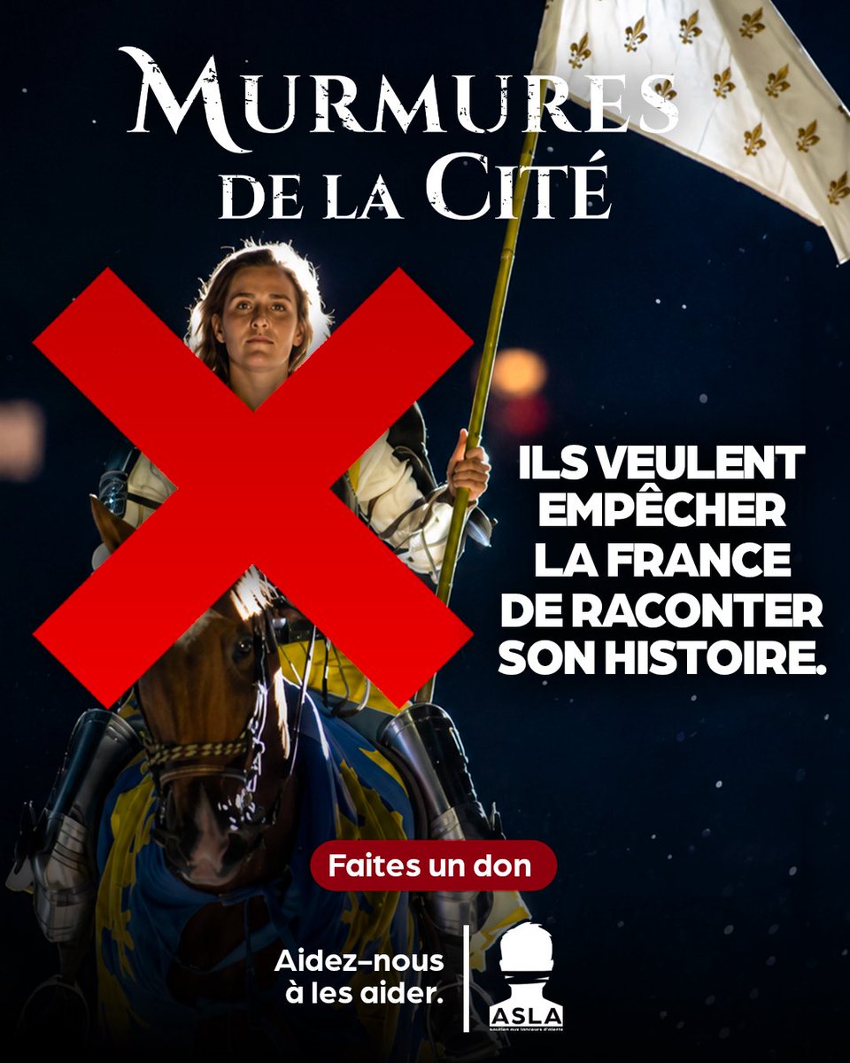 ASLA_asso's tweet photo. 🔴 Depuis des mois, le spectacle Murmures de la Cité subit une campagne d’acharnement d’une rare violence menée par l’extrême gauche qui veut les empêcher de raconter l’Histoire de France ⤵️

Ce qui devait être une fête populaire, un grand moment de transmission entre générations, un spectacle familial destiné à faire revivre l’histoire de France à travers celle du Bourbonnais, est devenu la cible d’une haine idéologique féroce.

Derrière ce projet, il n’y a pas une multinationale.
Il y a des familles.
Des bénévoles.
Des passionnés.
Des hommes et des femmes qui donnent leur temps, leur énergie, leurs nuits, parfois leur argent, pour faire vivre une mémoire commune.

Et aujourd’hui, c’est tout cela que l’extrême gauche cherche à détruire.

Après les campagnes de diffamation.
Après les pressions pour faire bloquer les financements.
Après les intimidations sur les partenaires.
Après les menaces visant les bénévoles.
Après les actions menées jusque devant le domicile de son fondateur, Guillaume Senet…

Une nouvelle étape vient d’être franchie.

À quelques semaines des premières représentations, la société chargée des lumières et de la mise en scène technique a brutalement abandonné.
Leur justification :
« Nous ne voulons pas travailler avec l’extrême droite. »

En une phrase, ce sont des mois de sacrifices, d’espoir, de travail et d’engagement collectif que l’on tente de faire s’effondrer.

Mais plus grave encore : Guillaume Senet et son équipe ont été alertés sur des risques très concrets visant les personnes et les biens.
Des menaces suffisamment sérieuses pour que les services de renseignement de la police prennent directement contact avec eux.

Pour un spectacle.
Pour de l’histoire.
Pour de la transmission.
Voilà où nous en sommes.

En France, transmettre son héritage à ses enfants peut désormais vous exposer à la haine, aux pressions et à la peur.

Parce que l’extrême gauche ne supporte plus que des Français puissent raconter leur propre histoire, transmettre leur propre mémoire, hors de son contrôle.
Ce qu’elle ne peut faire taire, elle cherche à le briser.

⚖️ L’ASLA est engagée aux côtés de Murmures de la Cité pour soutenir les procédures face aux campagnes de diffamation, aux intimidations et aux pressions.
Parce que céder aujourd’hui, ce serait accepter que la violence fasse loi.

🤝 Nous refusons cela.
Mais pour tenir, ils ont besoin de vous.

➡️ Faites un don dès maintenant pour aider Murmures de la Cité à survivre et à continuer de faire vivre notre histoire ⤵️
https://t.co/RwfaPwdXXD