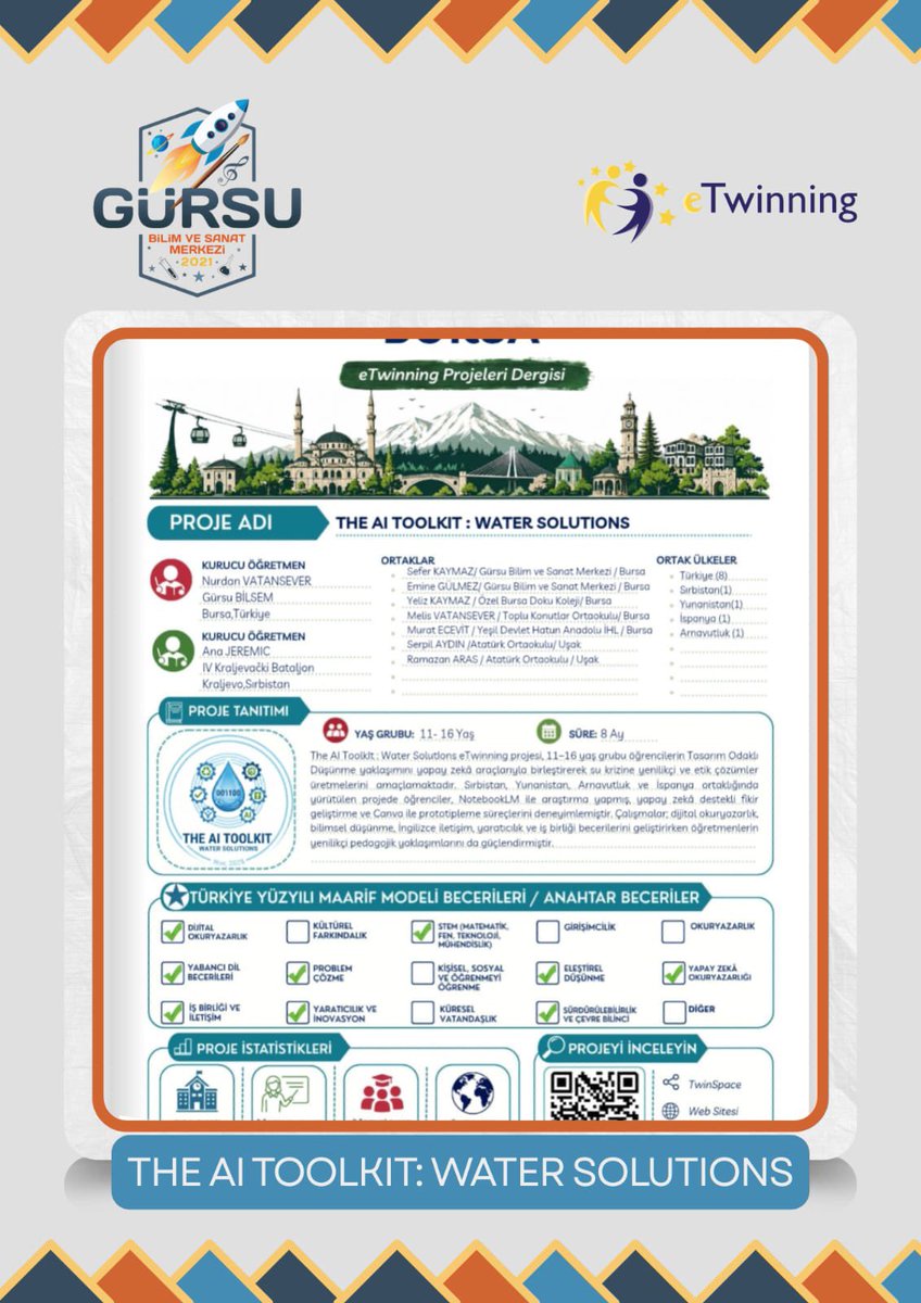 gursubilsem16's tweet photo. 🚀 Gürsu BİLSEM eTwinning Dergisi’nde! 🌟
Kurumumuzda yürütülen 4 eTwinning projesi, Bursa 2025-2026 eTwinning Projeleri Dergisi’nde yer aldı. 🎉
Emeği geçen danışman öğretmenlerimizi ve öğrencilerimizi gönülden tebrik ediyor, başarılarının devamını diliyoruz. 👏💙 https://t.co/v2OXWaz9Jw