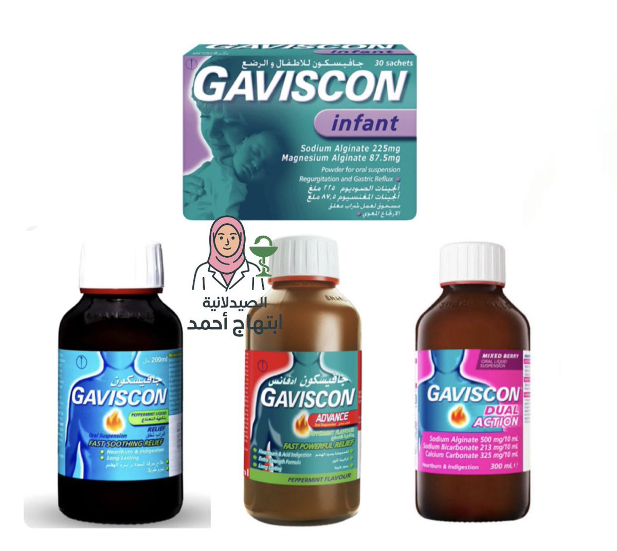 JooyRm's tweet photo. 🔴 الفرق بين أنواع #جافيسكون لعلاج #الحموضة و #الارتجاع ‼️

1.جافيسكون الأصلي (Gaviscon Original)
💊 يحتوي على:
▪️ Sodium Alginate
▪️ Sodium Bicarbonate
▪️ Calcium Carbonate (في بعض التركيبات)
✅ مناسب للحموضة والارتجاع الخفيف.

2. جافيسكون دبل أكشن (Gaviscon Double Action)
💊 يحتوي على:
 كمية أعلى من Calcium Carbonate، لذلك يعادل الحمض بشكل أقوى وأسرع ويمنع الارتجاع بنفس الوقت.
✅ مناسب للحموضة المصاحبة للارتجاع المتوسط.

3. جافيسكون أدفانس (Gaviscon Advance)
💊 يحتوي على تركيز أعلى من Sodium Alginate.
✔️ يكوّن حاجزًا أقوى وأطول مدة من الأنواع الأخرى
✅ مناسب لمرضى الارتجاع المتكرر أو الشديد.

4. جافيسكون للرضع (Gaviscon Infant)
💊 يأتي على شكل أكياس بودرة تُخلط مع الحليب أو الماء.
✔️ لا يُستخدم مع الحليب الصناعي المضاد للارتجاع (Anti-reflux formula).
✔️ يُستخدم بعد استشارة الطبيب🤝
#الصيدلانية_ابتهاج_احمد