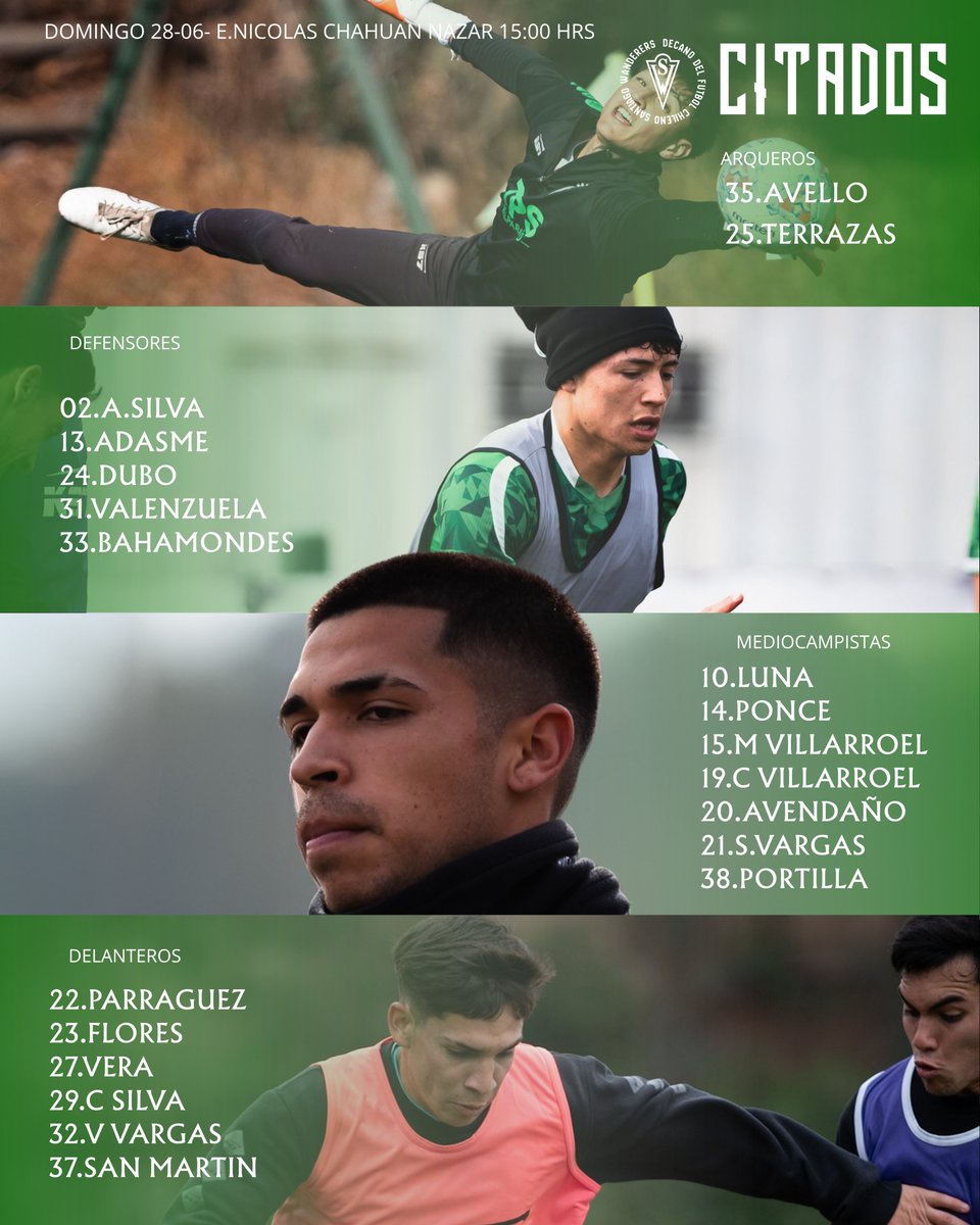 swanderers's tweet photo. 𝐂𝐎𝐍𝐕𝐎𝐂𝐀𝐃𝐎𝐒⚪🟢

Los jugadores disponibles para el encuentro 🆚 Unión La Calera 👊🏻

¡Con todo, Caturros! 🇳🇬 https://t.co/1okT2dZUq2