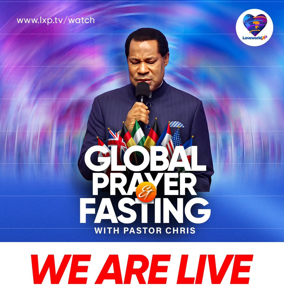 loveworldxp's tweet photo. β¨π₯ WE ARE LIVE!!! π₯β¨
πΊ You are watching the Grand Finale of the June Edition of Global Fasting and Prayer with Pastor Chris now live.
π₯ GFAP is broadcast Live on LoveworldXP
π‘ Stream | https://t.co/aMr9L1pyhS
#lxp #loveworldnetworks #gfap #pastorchris #prayer https://t.co/P96Nj98Cgc
