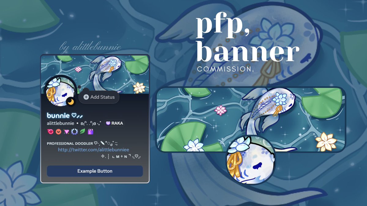 alittlebunniee's tweet photo. here fishie fishie~ 🐟 

✧. ┊ ⁭⁭ ⁭ ⁭pfp &amp; banner commission https://t.co/5Jge2QlOib