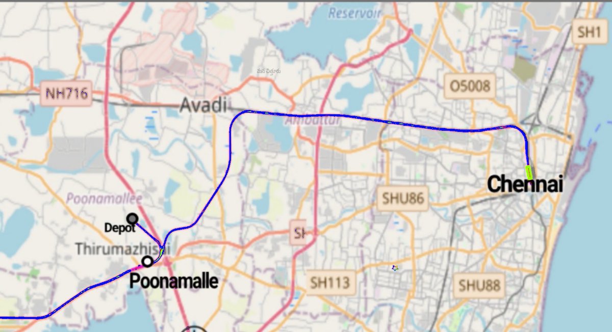 UpdatesChennai's tweet photo. 🚨🚨Chennai- Bengaluru Bullet Train Corridor alignment inside Chennai City. UG Terminal station at Chennai Central with future line to Hyderabad too. The tunnel converts to elevated ramp at basin bridge with stations at Poonamallee (Depot) and at Parandur🥲 https://t.co/yZdUz1YHfq