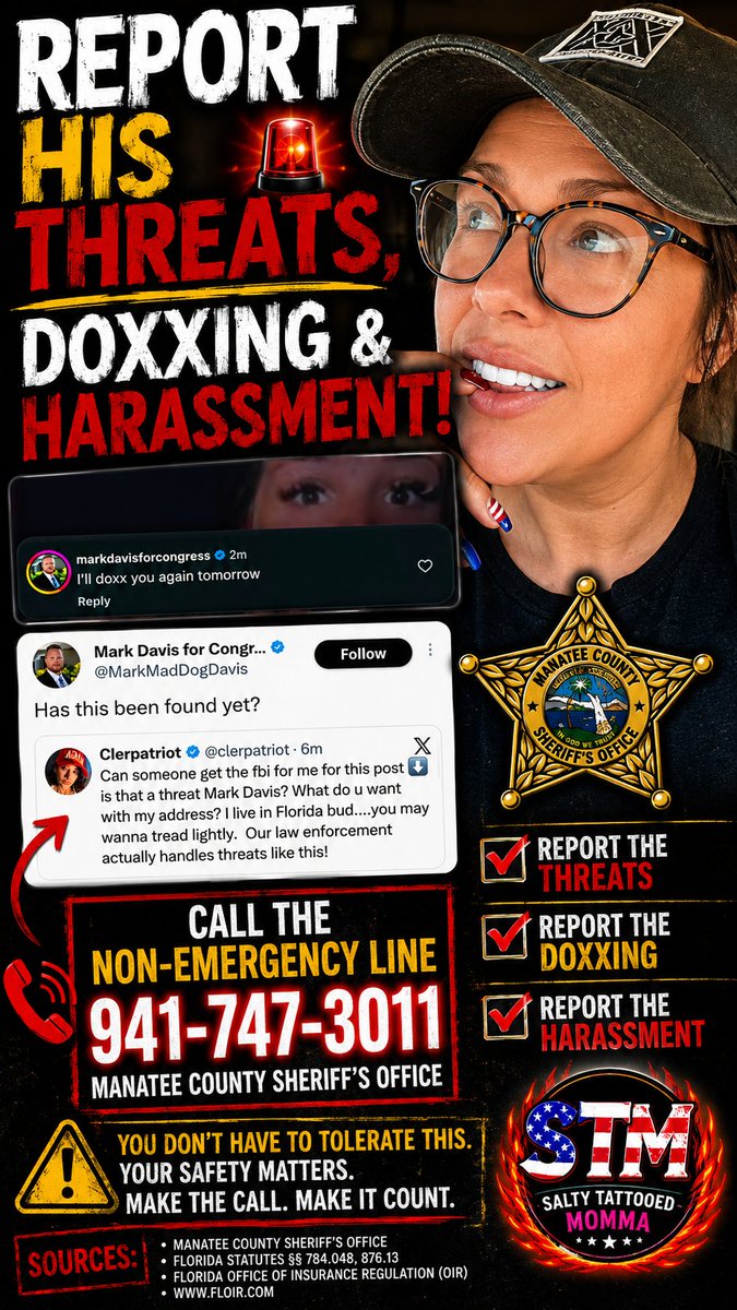 Saltytattoomom's tweet photo. 🚨 Marky Mark Likes to Threaten & Dox Women Who Disagree With Him
#Florida #FL16 #MarkDavis https://t.co/hgZnblFWo4