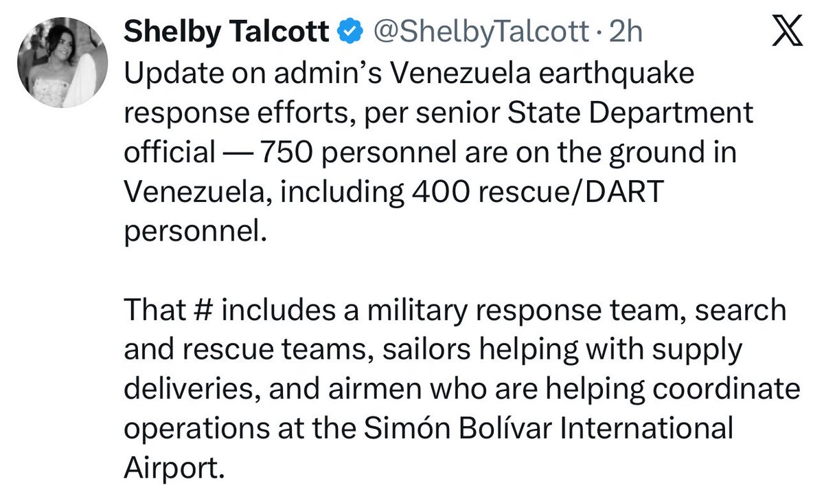 OrlvndoA's tweet photo. #AHORA | Los esfuerzos de EEUU en Venezuela:

- 750 estadounidenses están en el terreno, de los cuales 400 son rescatistas.

- También equipo militar de respuesta, buscadores y de rescate. Marineros que apoyan con suministros y pilotos que apoyan en el aeropuerto. https://t.co/e2W5cCkvvW
