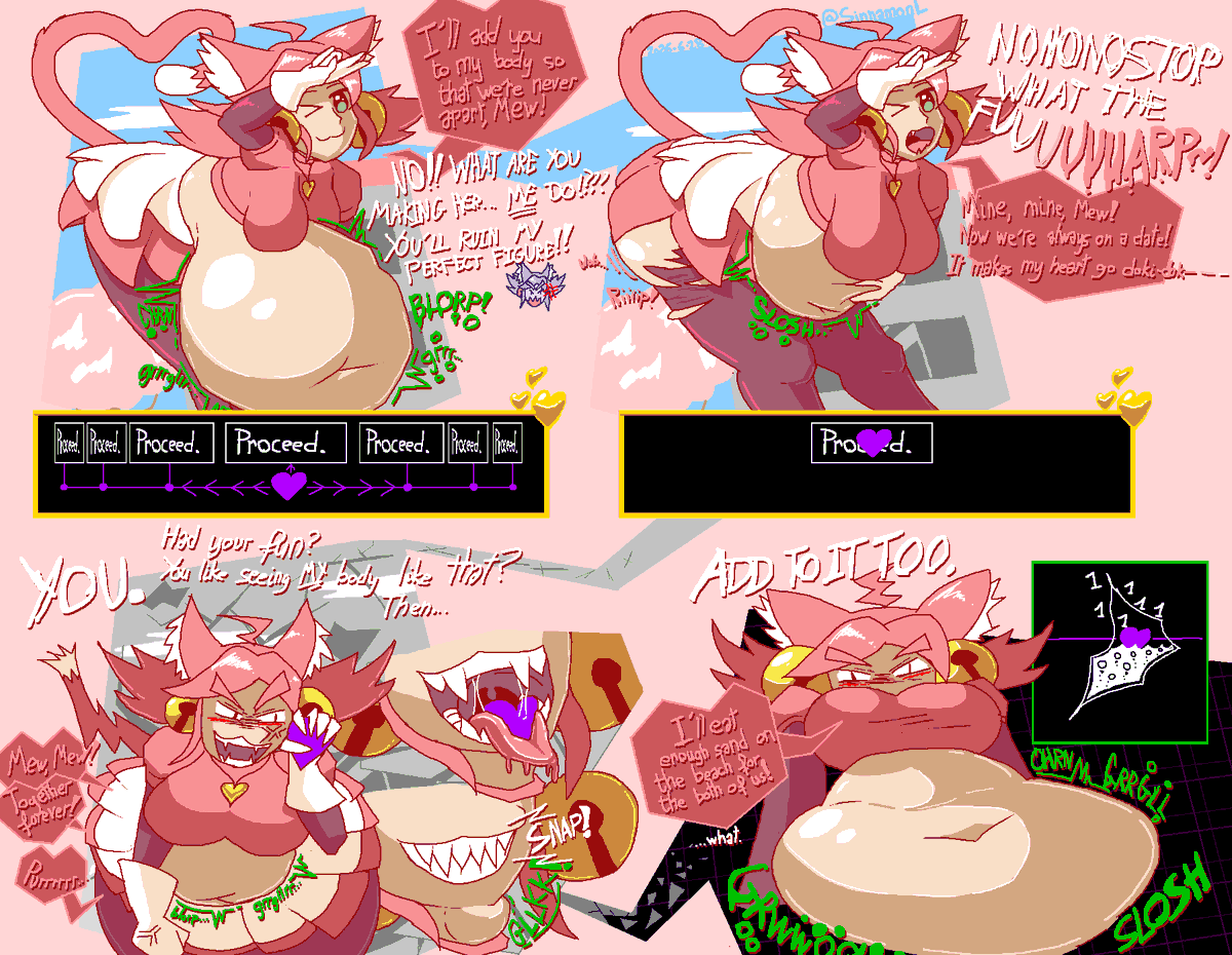 SinnamonAlt's tweet photo. Watch out; DELTARUNE SPOILERS &amp; #vore !!
/
/
/

While Pink's body is perfectly content accepting its (lucky) date partner to be forever within her (i'm jealous)... Her mind seems a little opposed to the idea... and things took kind of a weird route from there... https://t.co/jrsT7jsOdH