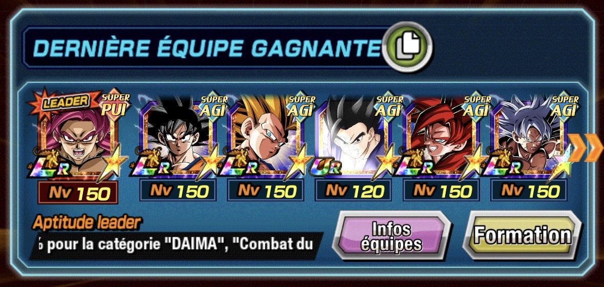 satchfroggy's tweet photo. ✨ Ma team pour la mission EX 5 persos AGI (j’avais oublié le screen)

Rotas :
➡️ Goku Daima / Gogeta 4
➡️ Goku Daima / Tag Gohan + Gamma

Ça roule tout seul sans réelle difficulté 👍🏼 
#DokkanBattle https://t.co/hkNr9AyD2v