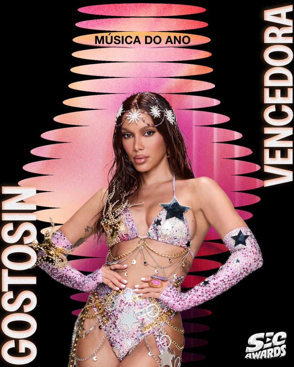 secawards's tweet photo. Gostosin, da Anitta com participação de Felipe Amorim e Hitmaker, levou a categoria "Música do Ano" no #SECAwards 2026. 🔊🏆 https://t.co/irsZpMPLFX