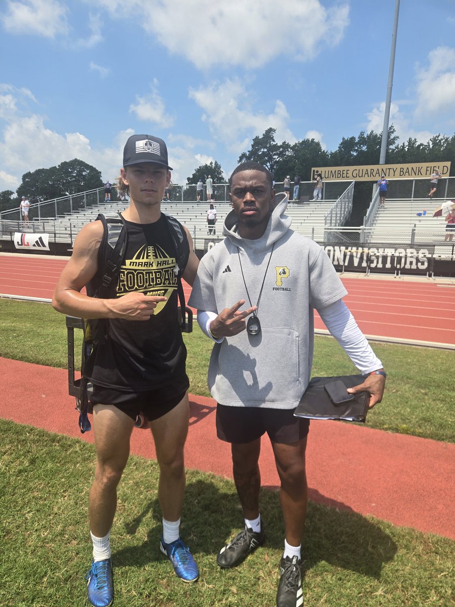 Doriancaillet27's tweet photo. Had an amazing time at @UNCP_Football football yesterday. Thank you coach @CoachBFri29 and @CoachJud_21 for having me out!! Can't wait to be back in fall!  

@NorthMeckFB @DanOrnerKicking 
@CoachBlakeOL @CoachVereen https://t.co/3DuGCyL05N
