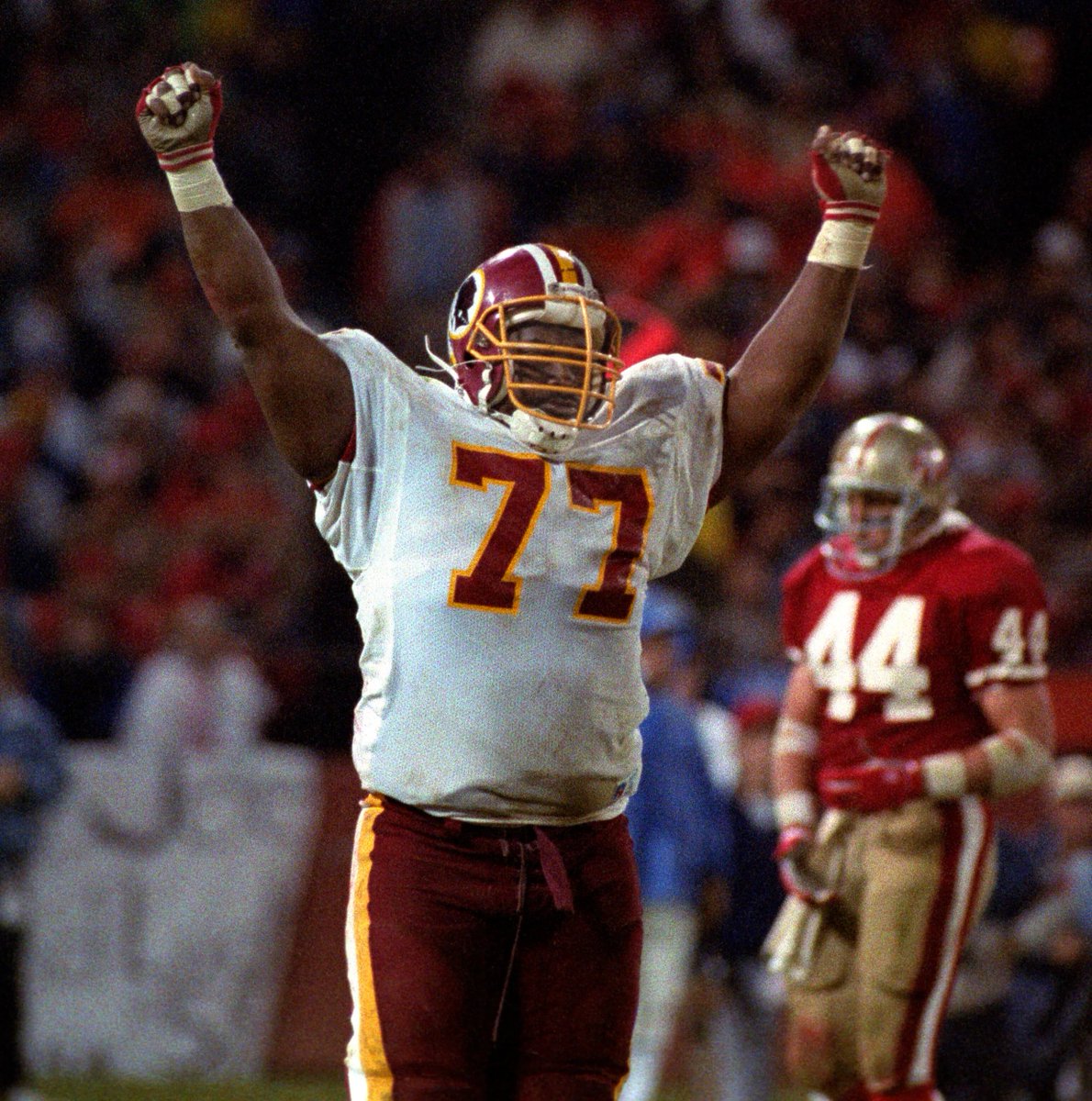 SleeperWSH's tweet photo. Darryl Grant days until the start of the regular season. 

For the younger crowd who might not know the history, Darryl Grant is responsible for one of the loudest, most legendary moments in franchise history.

In the 4th quarter of the 1983 NFC Championship game against Dallas, Dexter Manley batted a pass in the air. Grant snagged it and high-stepped his way into the end zone for a 10-yard pick-six. It sealed a trip to the Super Bowl, and the crowd at RFK shook the stadium so hard the cameras were vibrating.

#RaiseHail