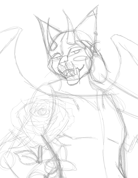 Jabagrigio's tweet photo. A sketchy preview of someone who looks dangerous... 
'Careful, love. The thorns aren't the only things that bite🌹💙'

#wip https://t.co/KXlq0Gi739