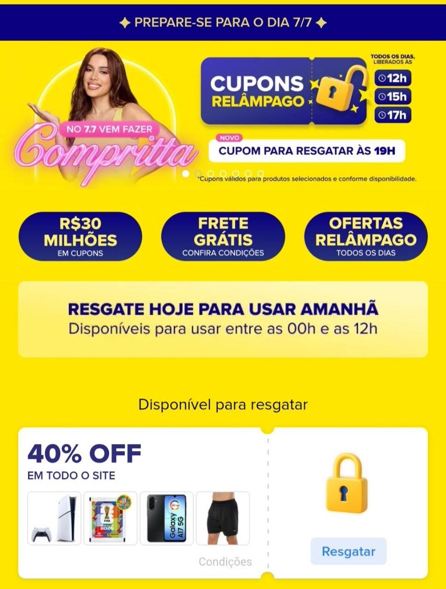 Promo_CuponsBR's tweet photo. CUPOM MERCADO LIVRE PARA TODO SITE
RESGATE O CUPOM DE 40% DE DESCONTO PELO APP(SÓ PODERÁ SER USADO ÀS 00H DE AMANHÃ)
Acesse o APP pelo link e acesse a página de cupons relâmpagos: 
https://t.co/5WDt8litJx https://t.co/J6S2WfvOsY