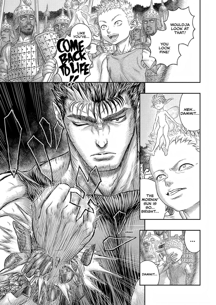 RageOfBerserk's tweet photo. 🚨 Berserk Chapter 385 Spoilers

This is not just a power-up.

Guts didn’t become stronger in the normal sense.

He became whole.

Chapter 384 showed us that Guts was born between life and death, the physical world and the astral world.

Chapter 385 shows him finally becoming one with both sides of himself.

The darkness inside him was never something he had to erase.

It was something he had to understand.

Griffith is the false light hiding true darkness.

Guts is the darkness that finally found light.