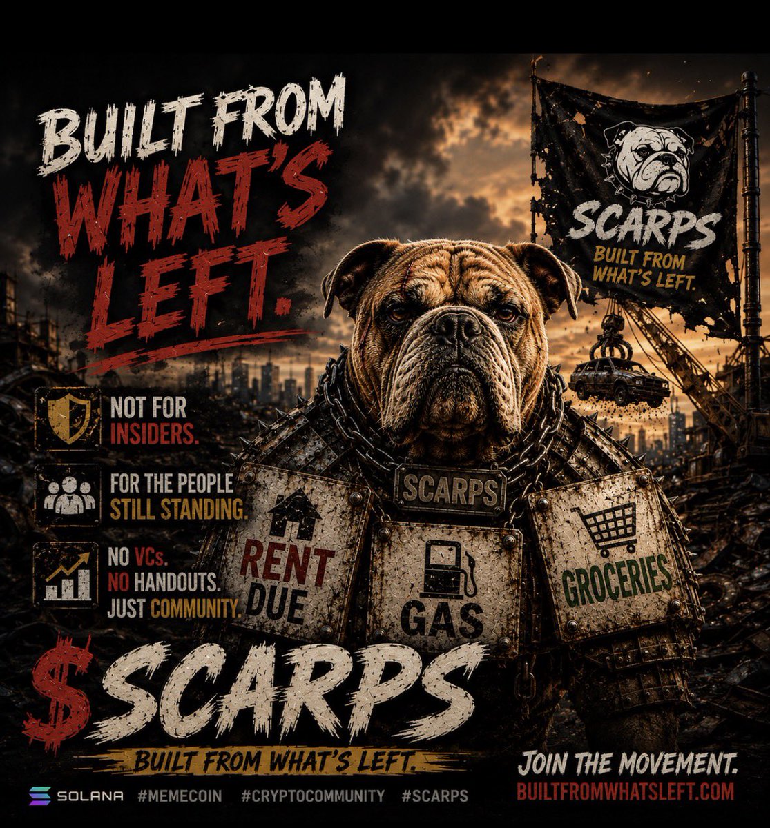 SCRAPSFORLIFE26's tweet photo. Inflation keeps climbing.
Paychecks don’t.

The system keeps printing. We keep paying.

That’s why we built $SCARPS. 🐾
Built From What’s Left.

#SCARPS #Solana #Crypto #Memecoin #DeFi #PumpFun #HODL https://t.co/pCA6YA5AR3