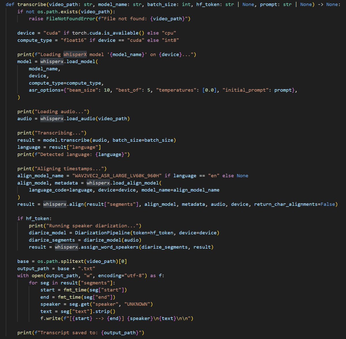 @AlityRay Like a Python script (code) that uses whisperx (STT) to ...