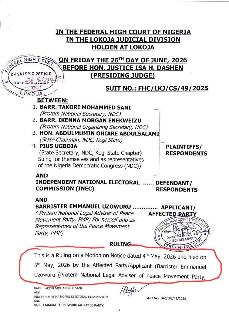 peculiarpat1's tweet photo. Ladies and gentlemen, 

I now know the date PMP filed the motion against the Lokoja FHC judgment. 

Peter Obi joined the NDC on May 3rd, 2026, and on May 5th, 2026, they filed the motion. 

This is another pointer to the fact that some people are very scared of Mr. Peter Obi. Some people want to run unopposed or against weak opponents. 

Mind you, it means that the motion was filed 5 months after the judgment. Meanwhile, the Supreme Court had maintained that even when such a motion is to be filed, it has to be done in a timely manner.

May these people not use their greed and mess up our democracy.