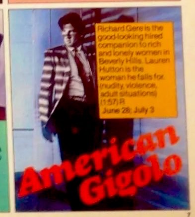 ClassicHBOGuide's tweet photo. Premiering today on @HBO in 1981 - Richard Gere is the AMERICAN GIGOLO, written &amp; directed by Paul Schrader - guide ads, #laserdisc back, a page from a @FilmComment article #1980s #cinema https://t.co/UDW4PaKdVz