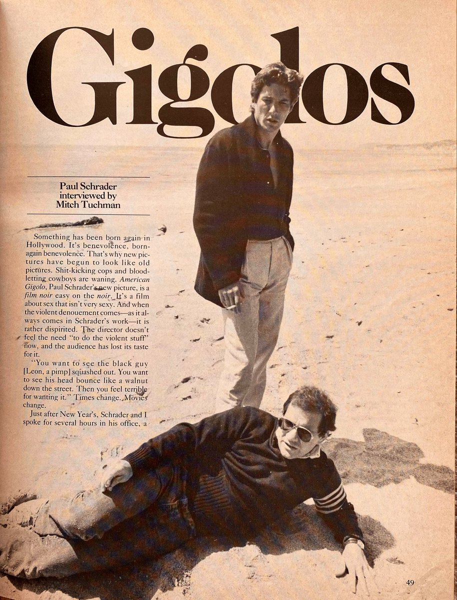 ClassicHBOGuide's tweet photo. Premiering today on @HBO in 1981 - Richard Gere is the AMERICAN GIGOLO, written &amp; directed by Paul Schrader - guide ads, #laserdisc back, a page from a @FilmComment article #1980s #cinema https://t.co/UDW4PaKdVz