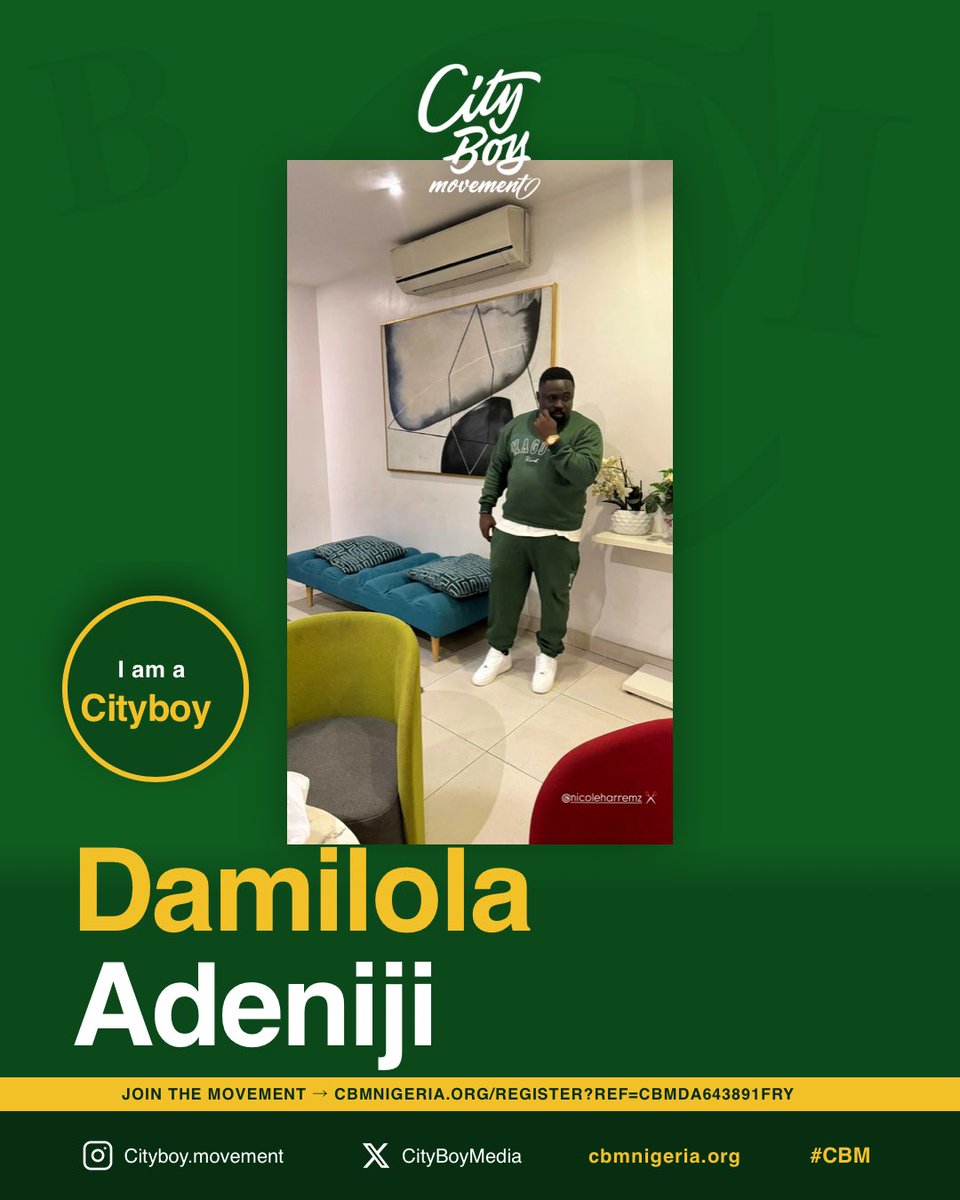sheyitoldyou's tweet photo. The movement is growing stronger every day. I'm Damilola Adeniji, and I am a CityBoy!

@CityBoyMedia https://t.co/nd6aDcdANO