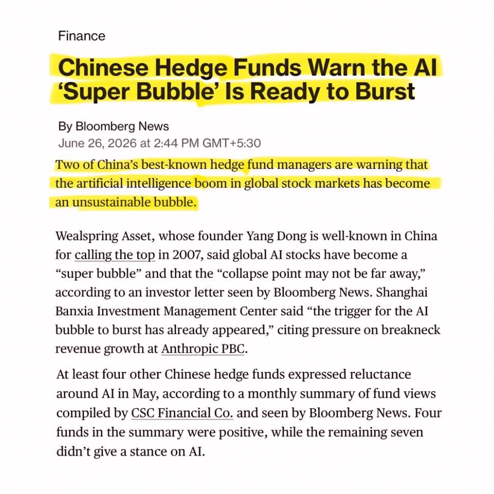 mOoOmy's tweet photo. That Chinese fund guy who perfectly called the 2007 top just said AI stocks could crash over 80%.

His own words: 'the collapse point may not be far away.'

Another big Chinese fund: 'the trigger is already here.' https://t.co/TgibjhOTnV