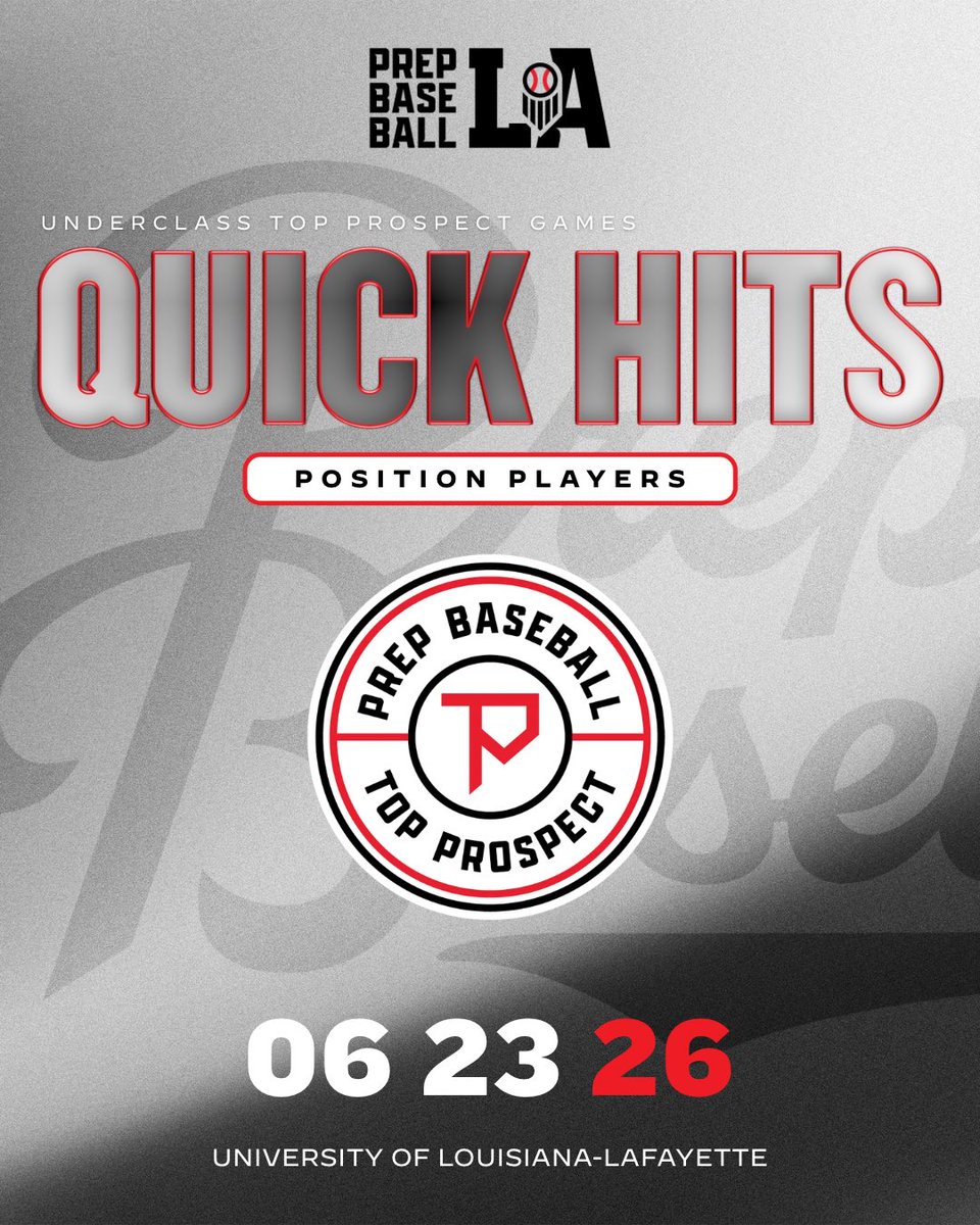 PrepBaseballLA's tweet photo. 📓 𝚀𝚞𝚒𝚌𝚔 𝙷𝚒𝚝𝚜: 𝙻𝙰 𝚄𝚗𝚍𝚎𝚛𝚌𝚕𝚊𝚜𝚜 𝚃𝚘𝚙 𝙿𝚛𝚘𝚜𝚙𝚎𝚌𝚝 𝙶𝚊𝚖𝚎𝚜

Today, we take a look at some of the position players that caught our eye at Tuesday’s #LATPG26 Underclass event at the University of Louisiana-Lafayette.

Notes, video, and more on 1️⃣5️⃣ prospects below ⬇️ 

#BeSeen

@AlexArmandPBR | @Tyler__Leary 

🖇️ https://t.co/HP1SzBs8Vb