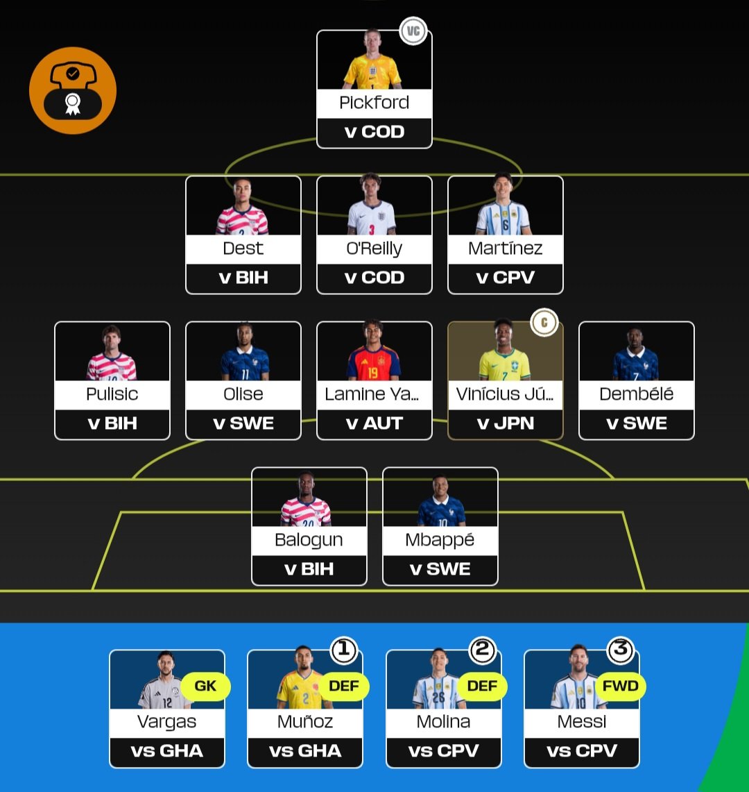 FPL_Ryann's tweet photo. Here's the team for MD4! Qualification Booster active.

Lots of good picks to choose from, and a lot of last-minute tinkering was done... but I'm pretty happy with the team!

#WorldCupFantasy #WCFantasy https://t.co/zWODhAaIag
