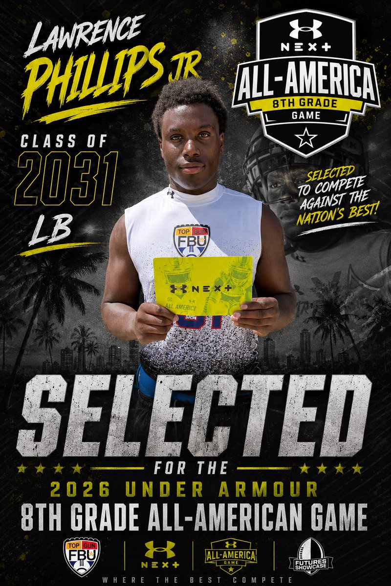 LawrencePh0's tweet photo. After a great weekend at @FBUcamp I am blessed to say that i have been invited to the @UANextFootball 8th grade all American bowl @TimVerghese @CKennedy247 @CoachT_Stone @TFordFSP @RFordFSP @DenayFSP @BrandonHuffman @GregBiggins @ErikRichardsUSA @SWiltfong_ @AndrewNemec @CoachDHarriss @KoreenBurch