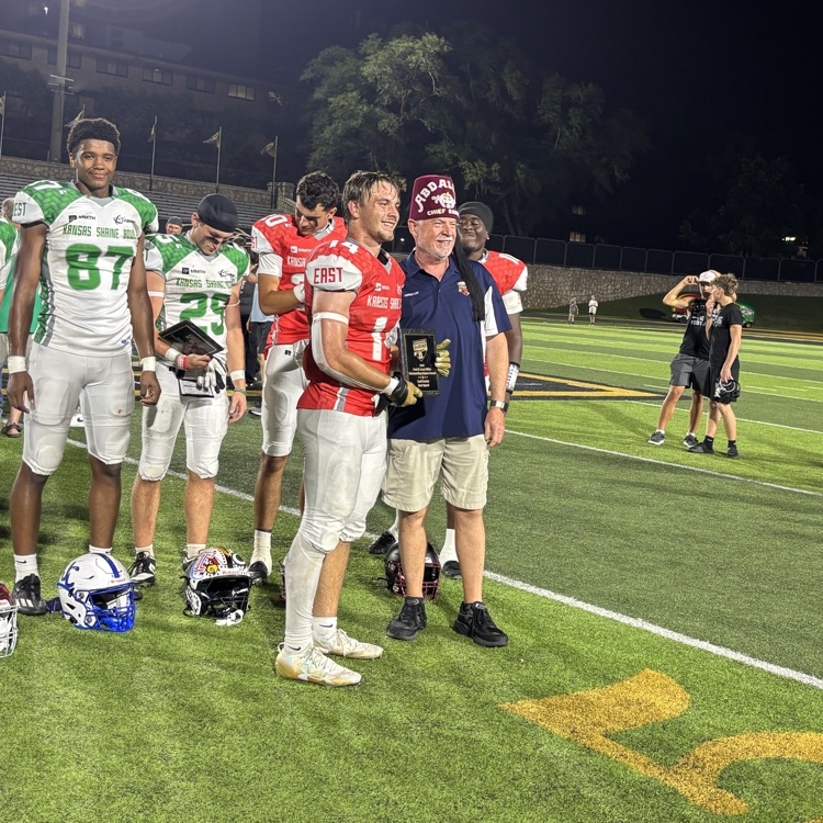 WeAreHolton's tweet photo. Congratulations Cael and Alec Frazier. Cael played a great game and was recognized as the lead fundraiser for the East Shrine Team. Alec photographed the East players during the game. East won 14-7! https://t.co/eJYuadHrkb