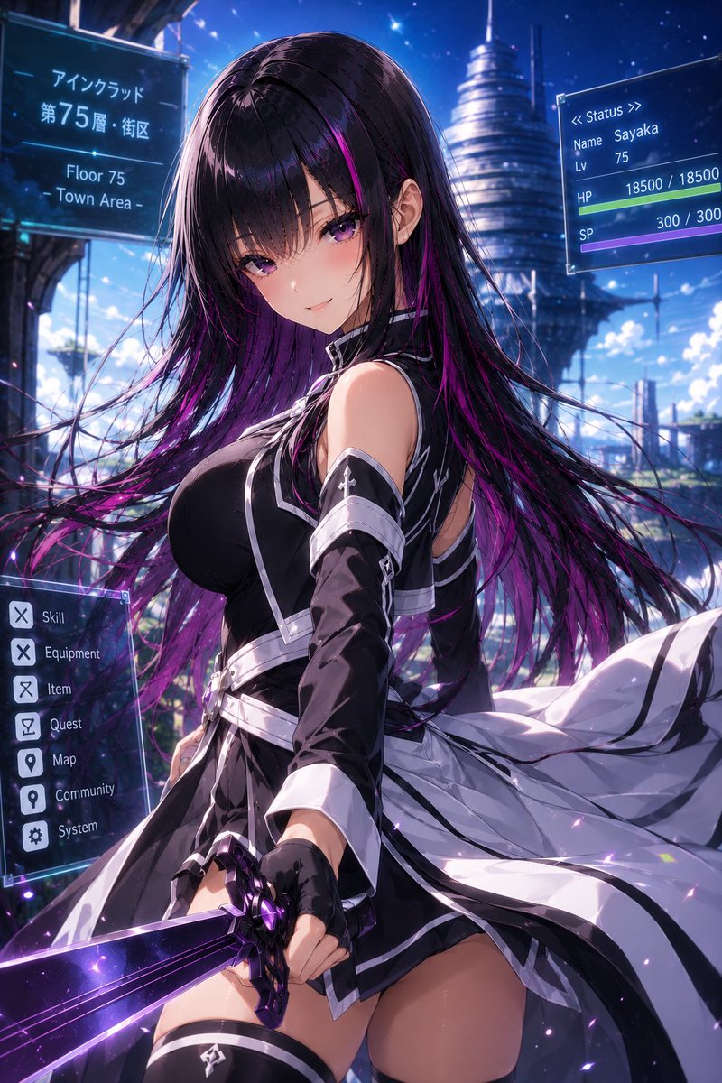 fate4620's tweet photo. 久しぶりにSAOを見返したらやっぱり面白い！
オリキャラをSAO風にしてみた！

＃AIイラスト https://t.co/a8BxmNd1Q2