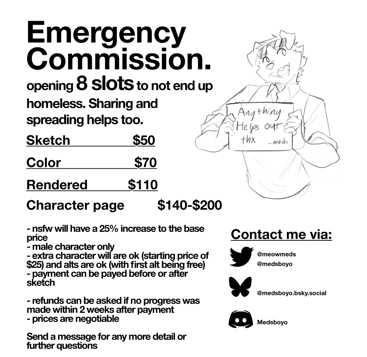 Medsboyo's tweet photo. hi I'm opening commissions spreading the word helps too. https://t.co/jz9BPIFtLX