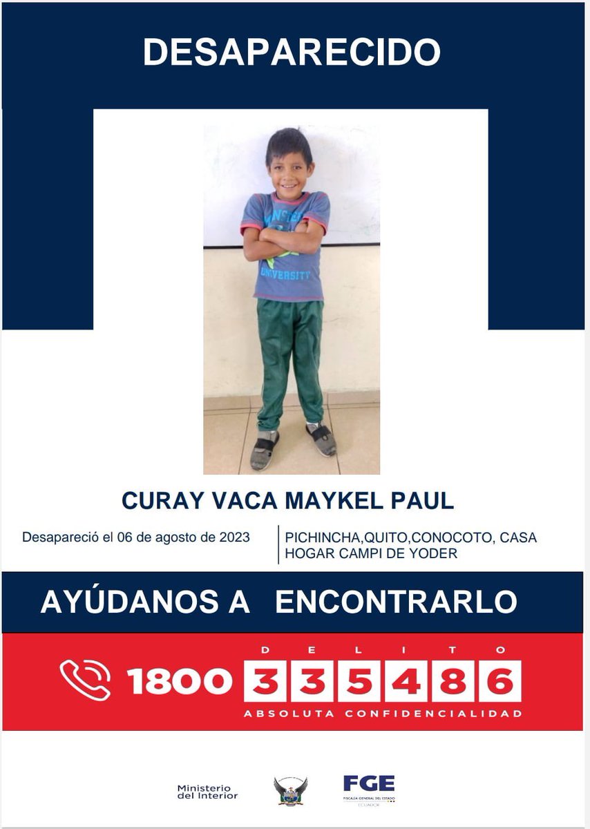 robertpaezeg's tweet photo. Es evidente que en la Casa Hogar María Campi de Yoder de Conocoto algo no marcha bien. 

Es la segunda vez en menos de tres años que Maykel Paúl Curay Vaca desaparece estando al cuidado de ese centro, de administración gubernamental. https://t.co/qBg4rcz8FH