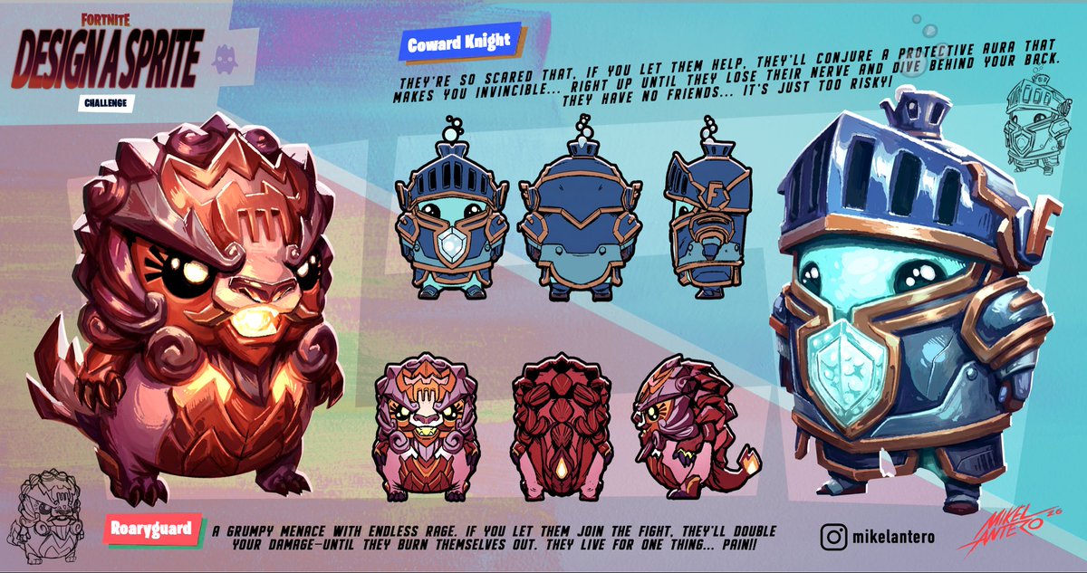 mikelantero's tweet photo. The folks at @EpicGames have launched a super fun contest to design the sprites for upcoming @Fortnite seasons. Here are my two submissions!  #designasprite #DesignASprite #fornite https://t.co/X4VE9mzsFt