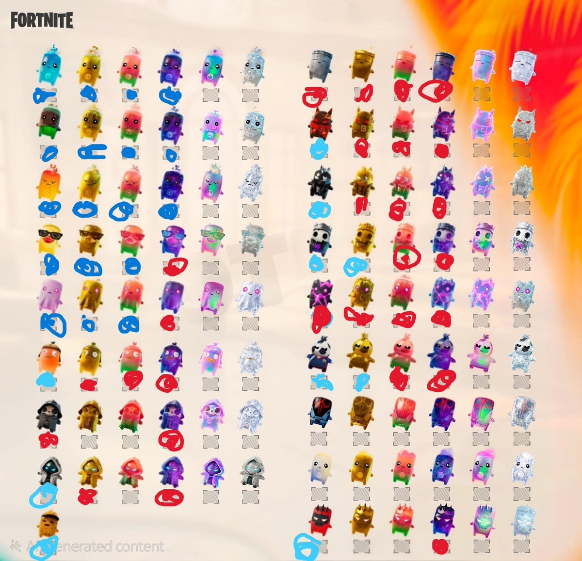 DavidDa27262159's tweet photo. Thanks to many amazing people today, i am closer to reach my goal by collecting all sprites.
I would gladly trade anything for the missing sprites. 
Just leave a comment or DM me. 

(Blue are level 5) 
(Red are below level 5)

#Fortnite #Sprites https://t.co/PmzegNC51b
