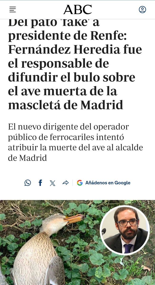 JonMendezIz's tweet photo. El presidente de RENFE ha abandonado su cruzada contra los asesinos de patos, y ahora dedica sus esfuerzos a denostar a los que se quejen de la empresa ferroviaria de referencia en el mundo https://t.co/6OKPELpIic