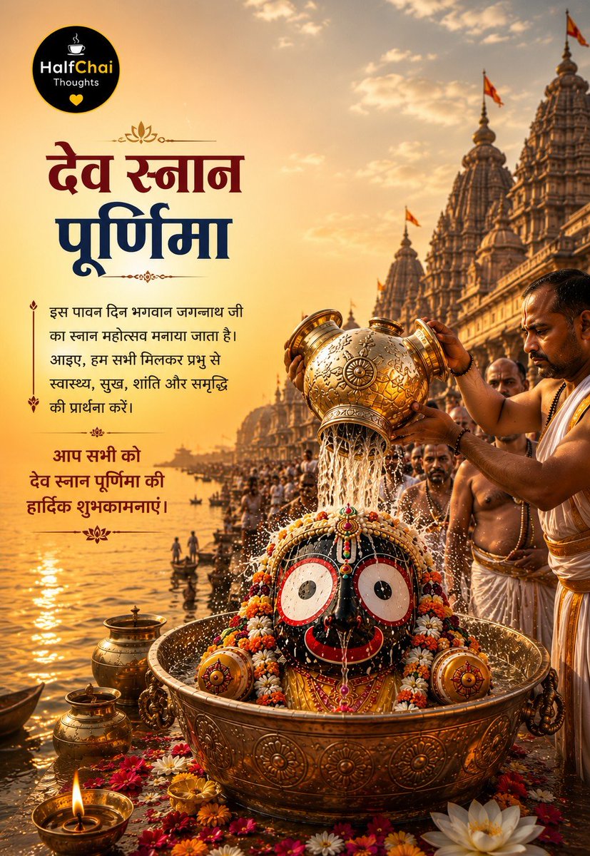 HalfChaiThought's tweet photo. 🛕✨
देव स्नान पूर्णिमा की हार्दिक शुभकामनाएँ। 🙏
आज के पावन स्नान महोत्सव पर
प्रभु श्री जगन्नाथ जी सभी के जीवन में
सुख, शांति, समृद्धि और उत्तम स्वास्थ्य का आशीर्वाद प्रदान करें। 🌸
जय जगन्नाथ! 🚩 ⭕❗⭕
#DevSnanPurnima #JaiJagannath #Jagannath #halfchaithoughts #DevPurnima https://t.co/9Gpc14S7om