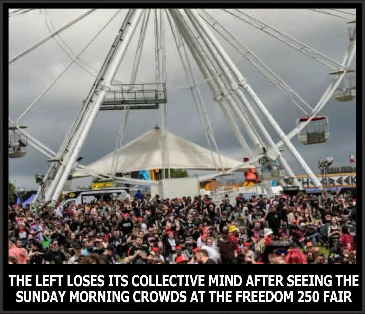 mcafeenew's tweet photo. 🚨THE LEFT IS HAVING A FULL-BLOWN MELTDOWN AFTER SEEING THE MASSIVE SUNDAY MORNING CROWDS AT THE FREEDOM 250 FAIR — THEY SPENT ALL WEEK LYING ABOUT “SMALL CROWDS” WHILE KNOWING DAMN WELL THE REAL PARTY STARTS ON THE WEEKEND!

🔗 https://t.co/4eHPt3PF7H

These pathetic losers thought they could gaslight America again.

For days, the mainstream media and left-wing accounts were posting pictures from early weekday mornings when half the attractions weren’t even open yet, claiming “no one showed up” and “Trump’s event is a flop.”

Then Sunday morning hit… and the place is absolutely packed.

Tens of thousands of real Americans showed up to celebrate freedom, while the left is sitting at home seething and coping because their “Trump will fail” narrative just got destroyed.

Fair Organizer Jeb Narroo said it best — they always knew the first few days would be slower because people booked flights for the weekend. The early morning “small crowd” pictures were pure propaganda.

The left didn’t want this event to succeed. They tried to sabotage it with Antifa attacks, chemical weapons on the Reflecting Pool, and now they’re desperately trying to lie about attendance.

They failed at every single step.

The Freedom 250 Fair is a massive success, and the left is losing their collective minds over it.

Share this everywhere and let every Democrat see that their little “nobody showed up” lie just got exposed by reality!

Follow @mcafeenew for more drops.