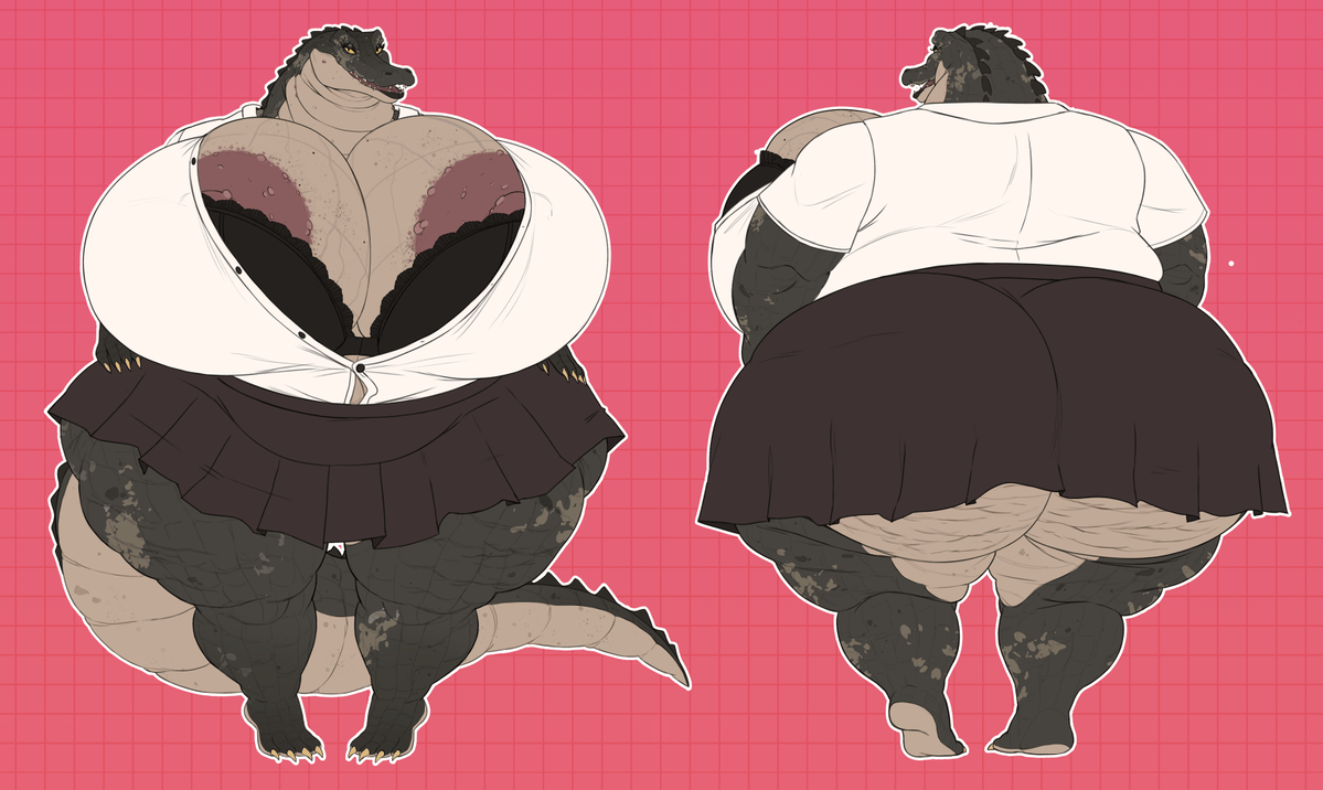 RexPecs's tweet photo. Big gator GILF Grace in all her glory! 
She is 11ft tall and is quite the big bombastic old lady~ Would you survive her heft? 💦

🎨: @Vintagart1 https://t.co/jXTqYKeJf0