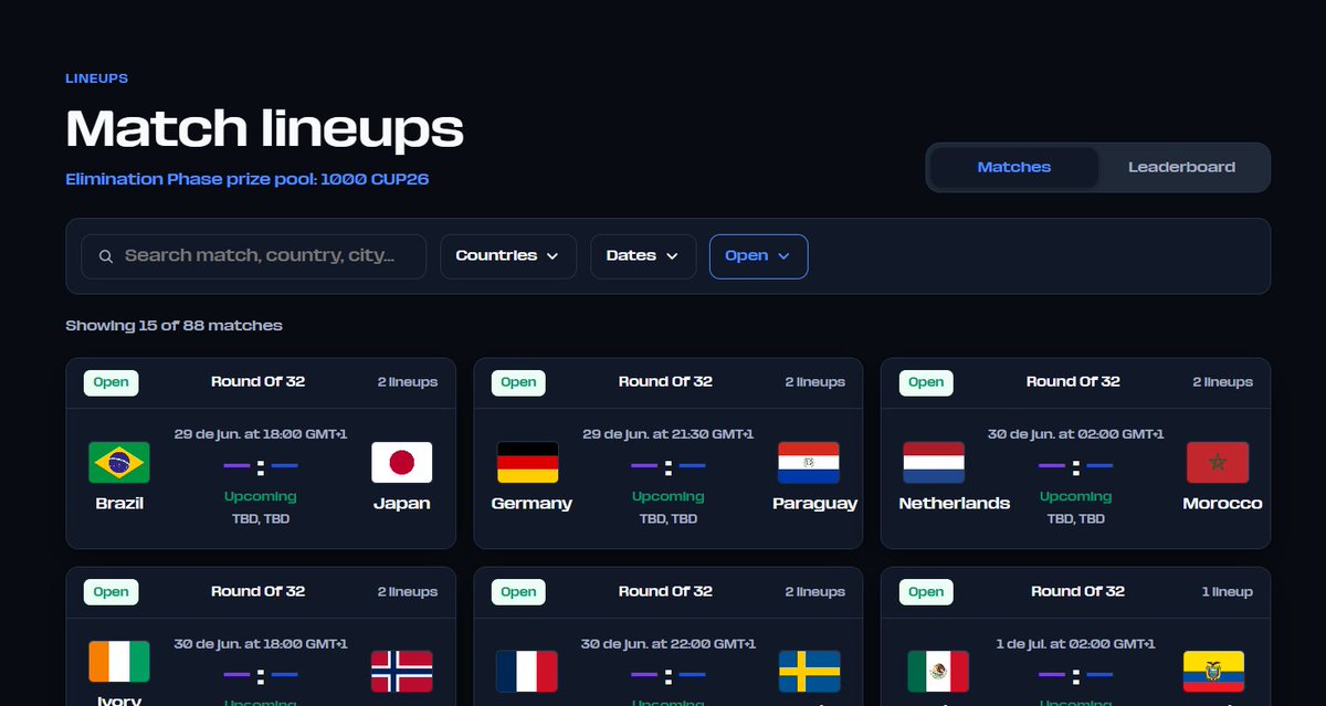 worldcup26base's tweet photo. Group stage is officially over.

Lineups and Predictions rewards have now been distributed.

A total of 1,000 CUP26 was allocated to Lineups and 2,000 CUP26 to Predictions across all games. https://t.co/g2dvl229hu