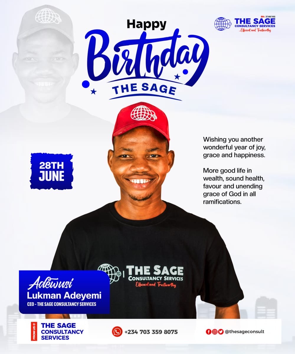 THESAGECONSULT's tweet photo. Happy Birthday to the CEO of Sage Consultancy Services! 🎉🎂

Wishing you a year filled with greater achievements, divine wisdom, good health, and endless success. May your vision continue to inspire excellence, and may every new chapter bring even more growth and fulfillment❤️ https://t.co/3Ek0DaWYRT