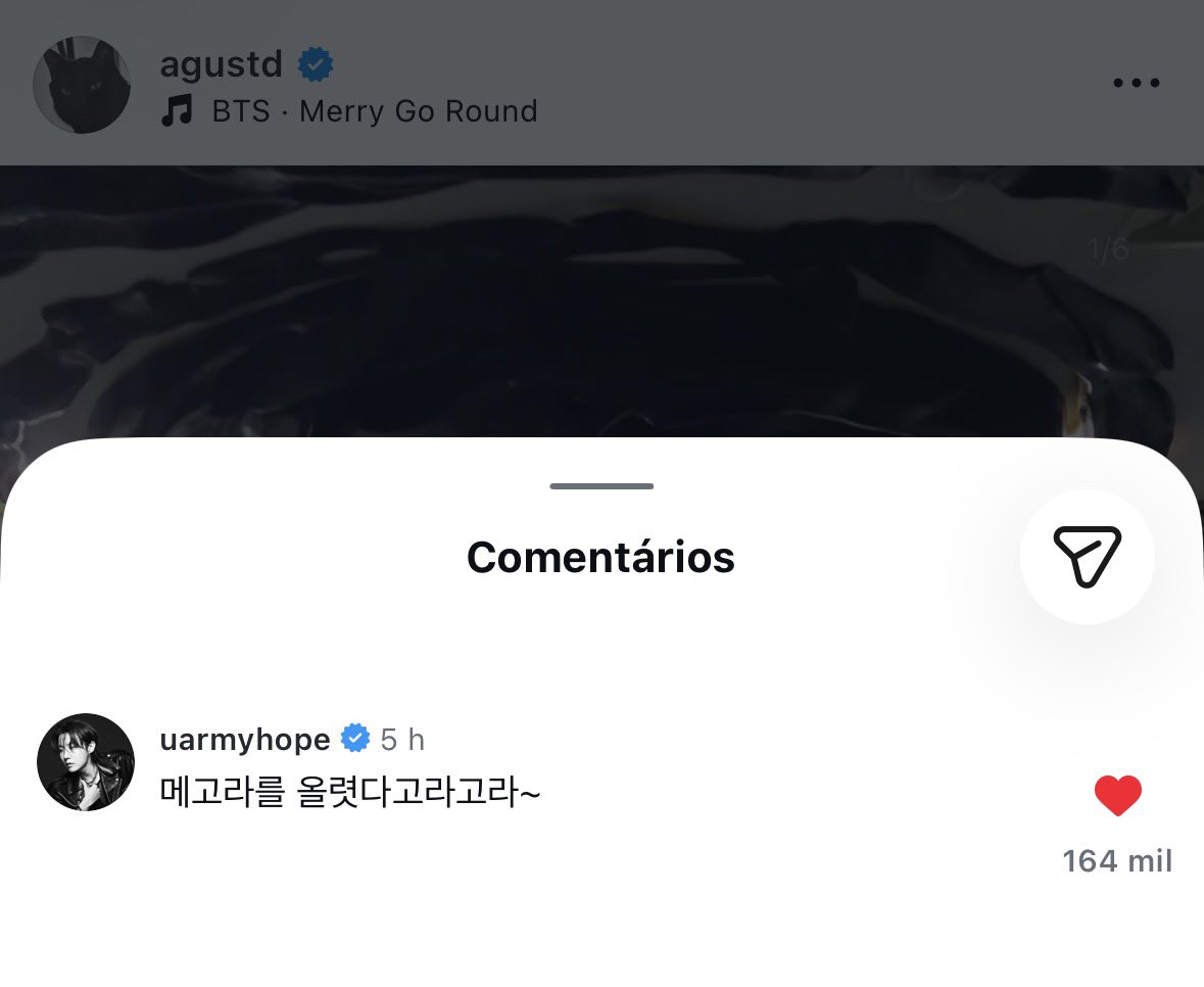 mygteambr's tweet photo. 280626 ✦ Hoseok comentou na foto recente de Yoongi no IG

#JHOPE: “Então você finalmente postou, hein~” https://t.co/raMqumCaWA